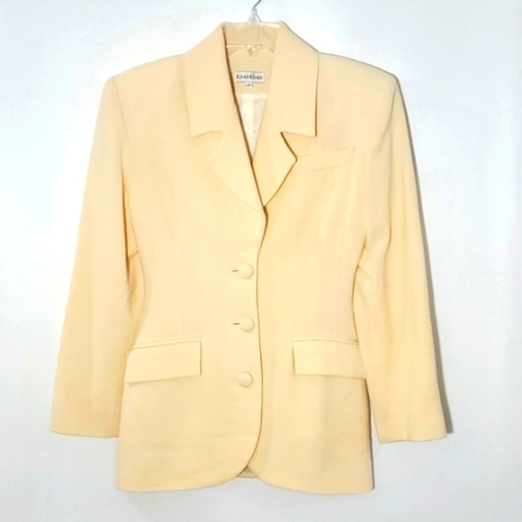 bebe Jackets & Blazers - Bebe Wool Blazer Vintage Cream Lined Shoulder Pads Made in USA Size 2